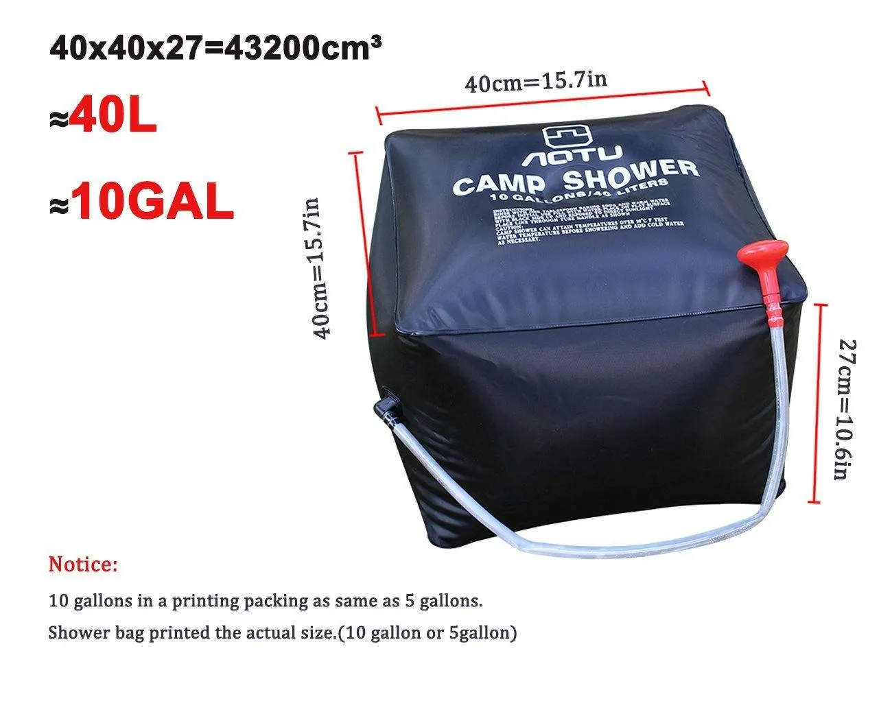 10 gallons/40L Solar Shower Bag Solar Heating Camping Shower Bag