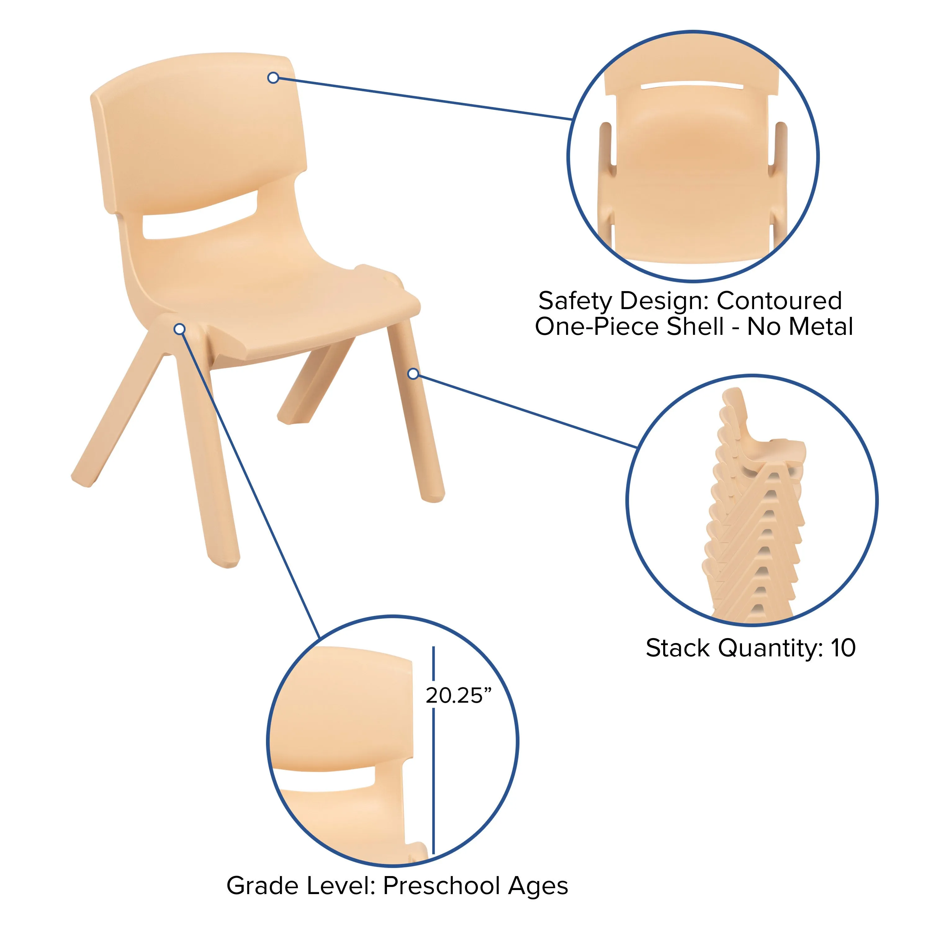 2 Pack Plastic Stackable School Chair with 10.5" Seat Height