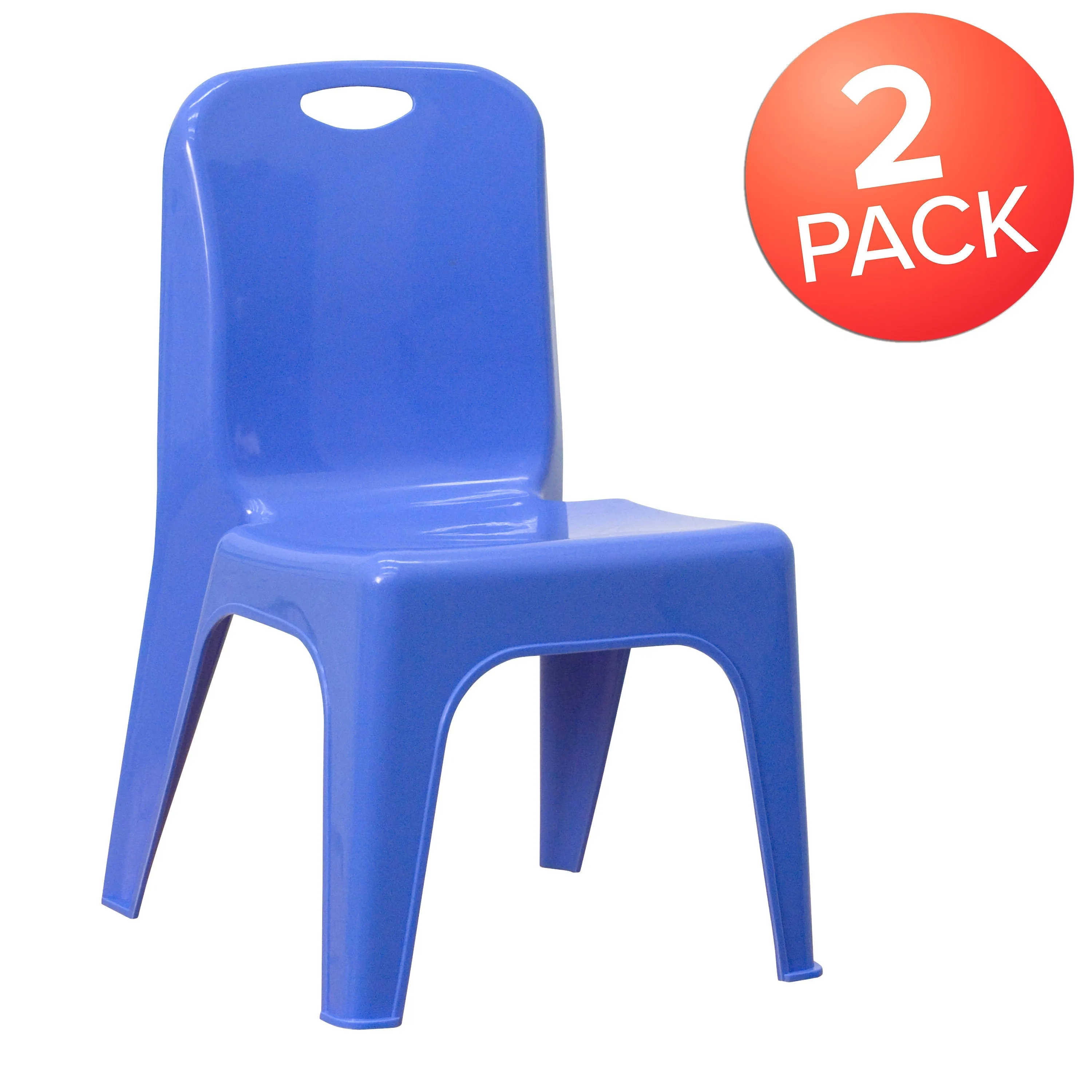 2 Pack Plastic Stackable School Chair with Carrying Handle and 11" Seat Height