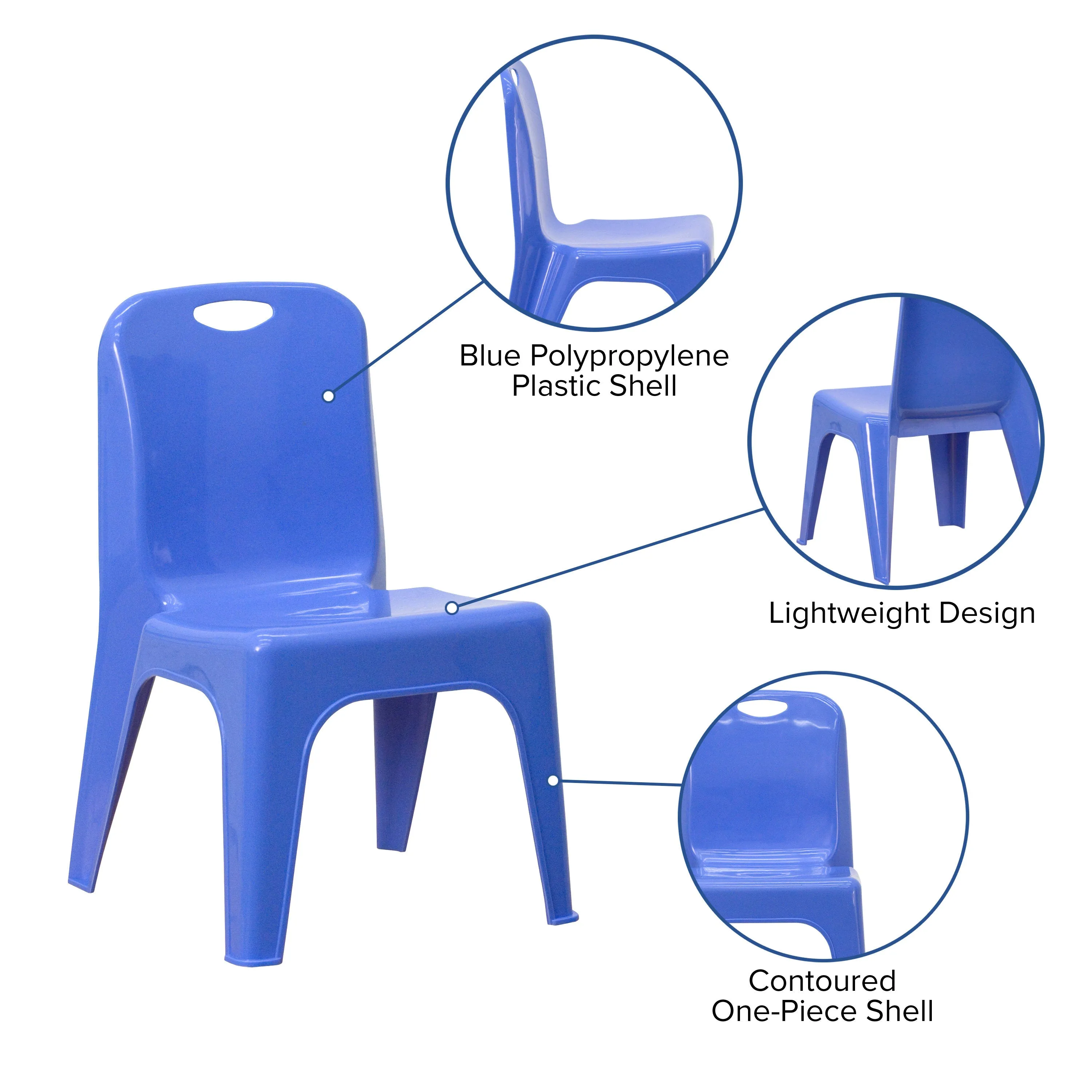 2 Pack Plastic Stackable School Chair with Carrying Handle and 11" Seat Height