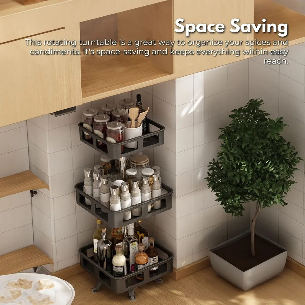 360° Rotating 3-Tier Spice Rack, Adjustable Height, Black - Gominimo