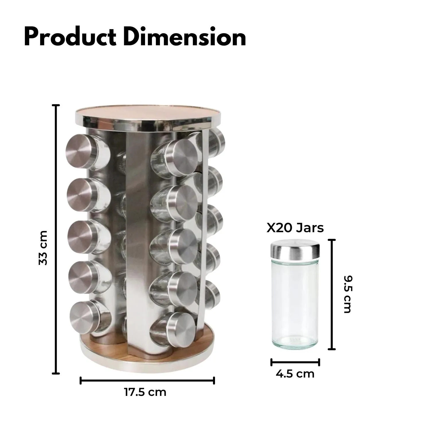 360° Rotating Spice Rack with 20 Refillable Jars, GOMINIMO