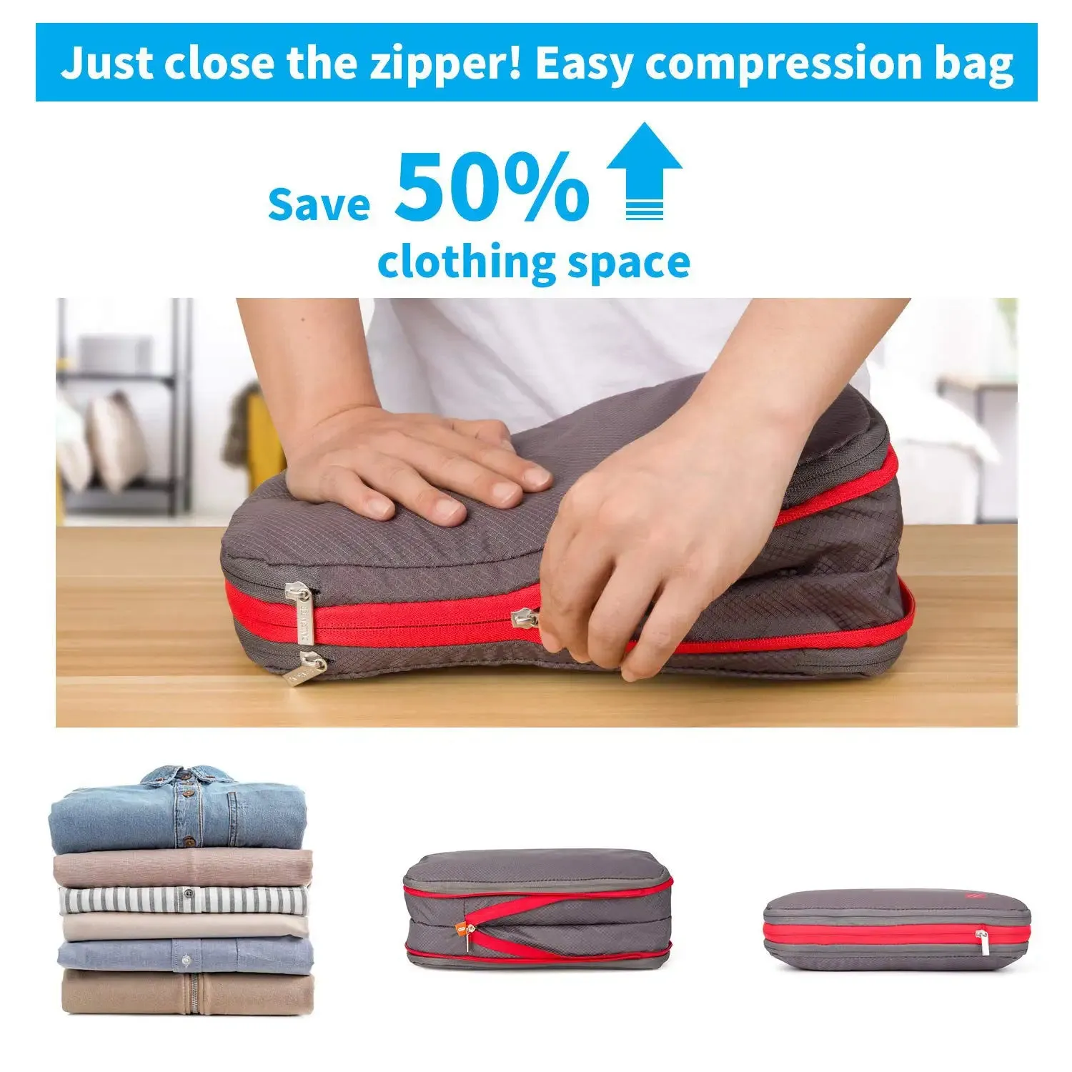 3pc Compression Packing Cubes Set With Clothing Separator