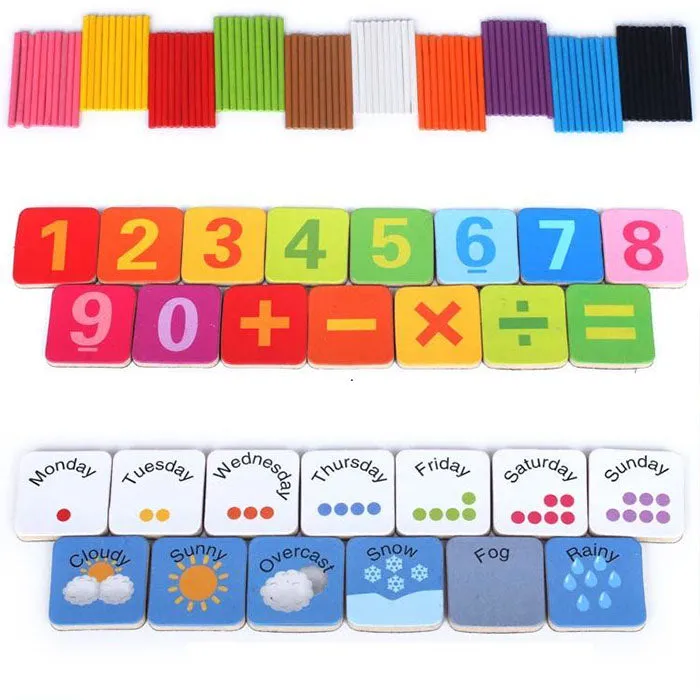 4in1 Wooden Montessori Toys for Toddlers-Math Counting Sticks Magnetic Numbers