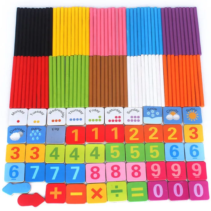 4in1 Wooden Montessori Toys for Toddlers-Math Counting Sticks Magnetic Numbers