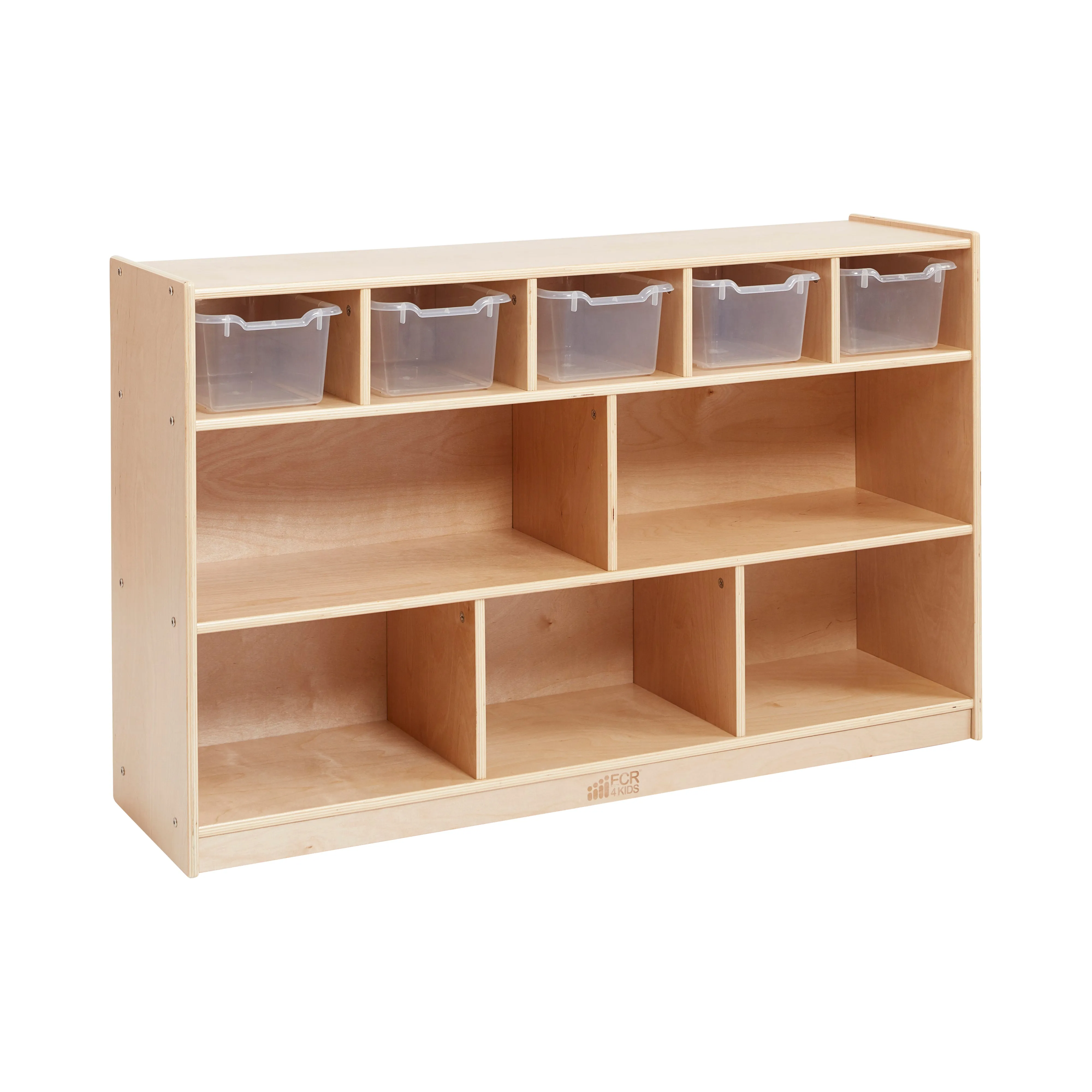 5 5 Compartment Storage and Tray Cabinet with 5 Scoop Front Bins, Natural