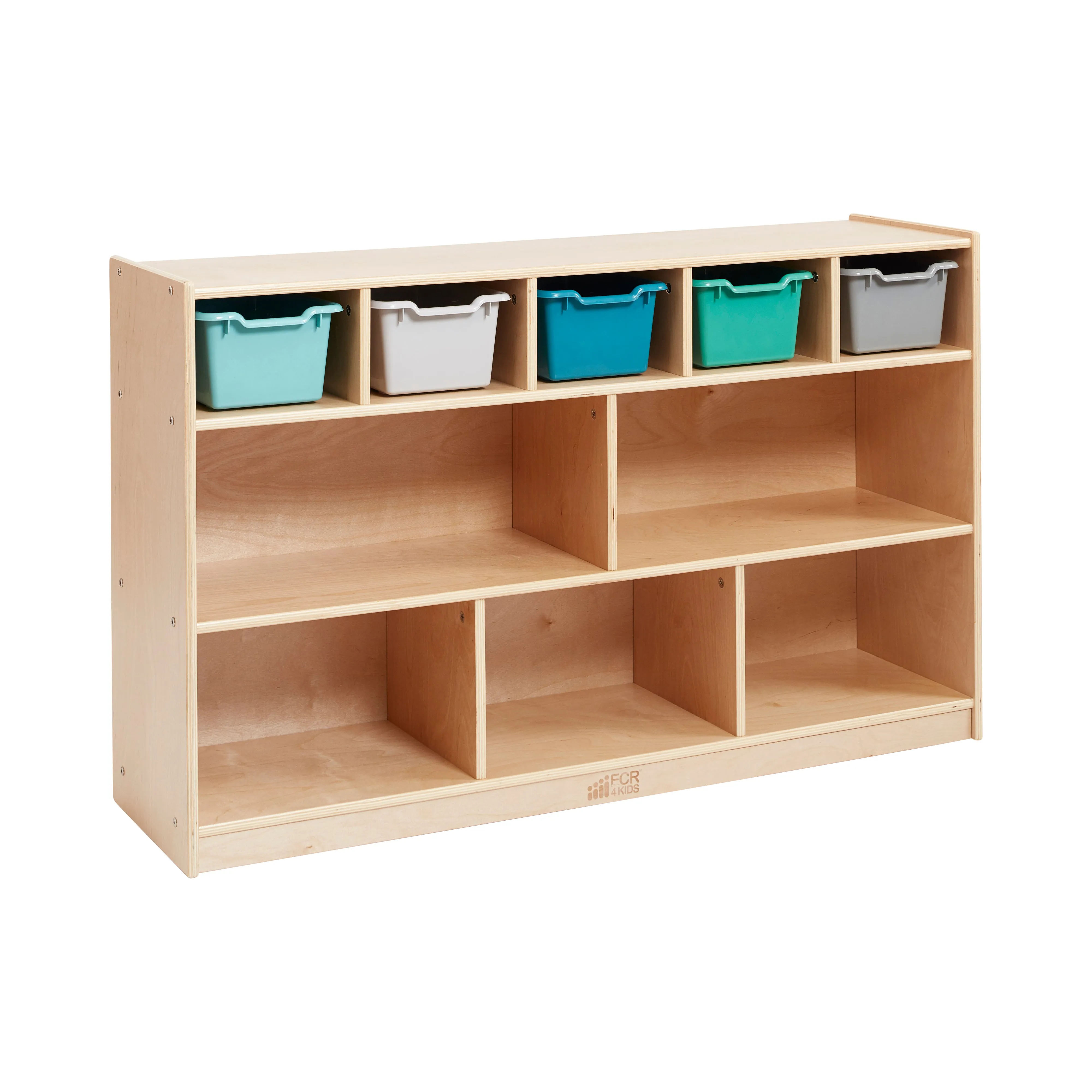 5 5 Compartment Storage and Tray Cabinet with 5 Scoop Front Bins, Natural