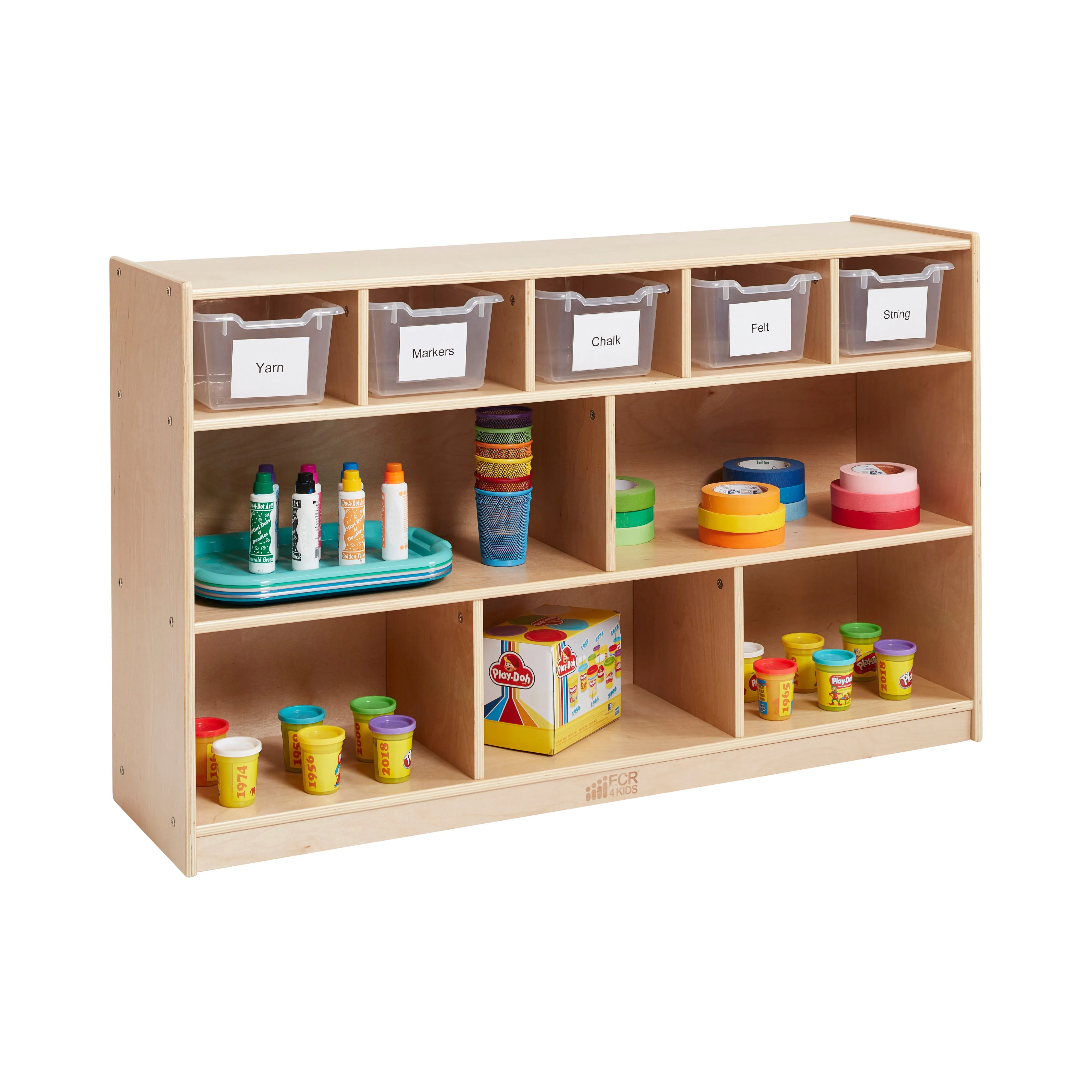 5 5 Compartment Storage and Tray Cabinet with 5 Scoop Front Bins, Natural