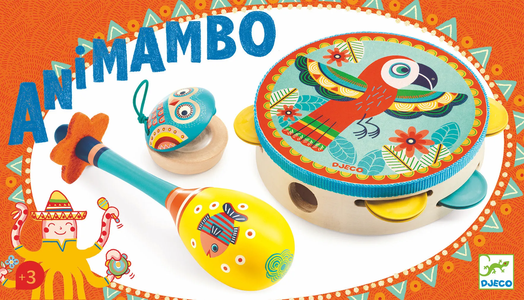 Animambo 3 Pc Set Tambourine - Maracas - Castanet