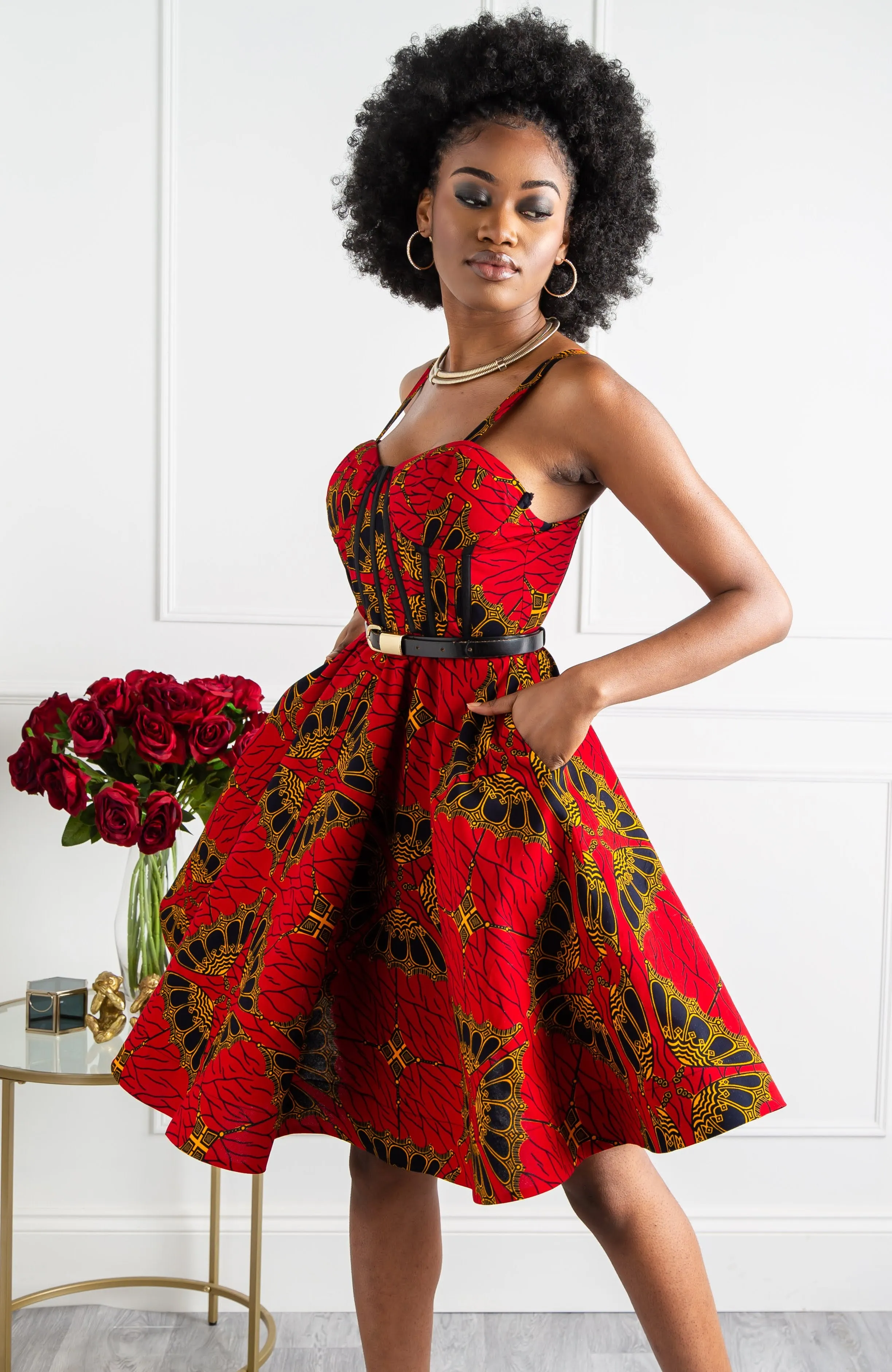 Ankara Corset Fit & Flare Midi Dress - CORDELIA