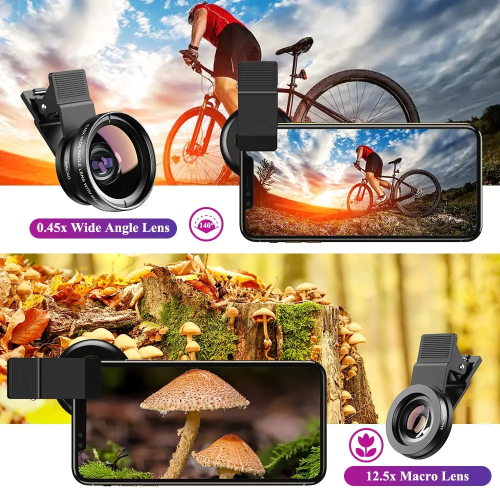 APEXEL Phone Lens kit 0.45x Super Wide Angle &amp; 12.5x Macro Micro Lens HD Camera Lentes for iPhone 6S 7 Xiaomi more cellphones