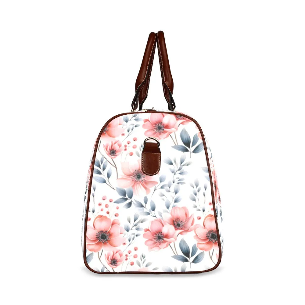 Apricot and Grey Floral Waterproof Travel Bag/Small (Model 1639)