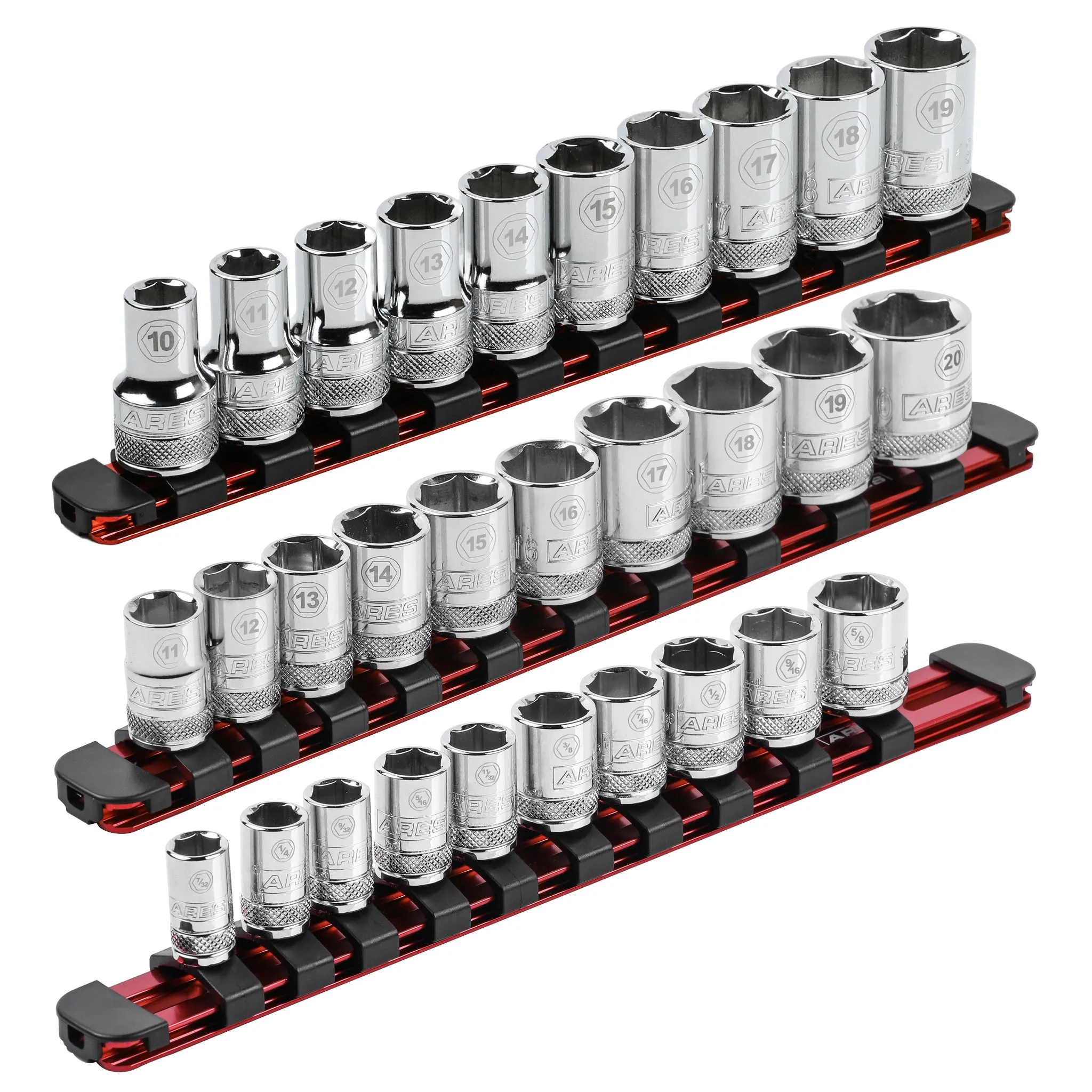 ARES 60109 - 3-Piece Red 9.84-Inch Aluminum Socket Rail Set with Locking End Caps