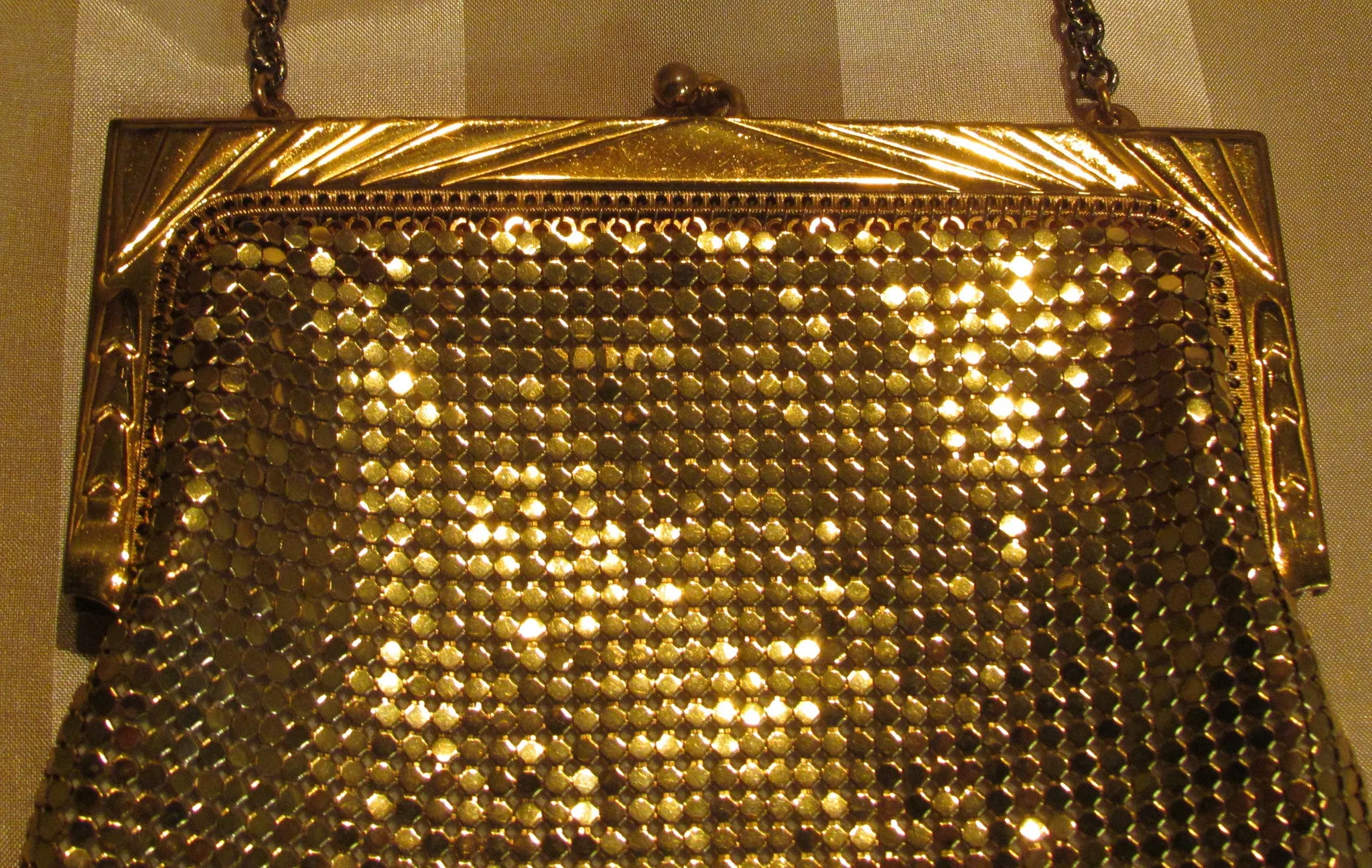 Art Deco Gold Purse Whiting Davis 1940s Mesh Purse Mint Condition Evening Handbag