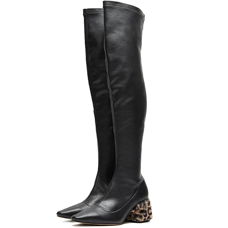 B-FEI over-the-knee boots bag leg boots color thick heel- Jilian