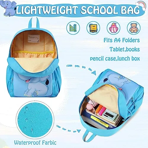 Backpack for Kids, Chasechic Water-resistant Toddler Preschool Kindergarten Bookbag for Kids with Chest Strap Blue Elephant