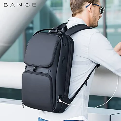 BANGE Water Resistant Anti-Theft Unisex Travel Laptop Backpack With Usb Charging Port (Black) 18 Litre