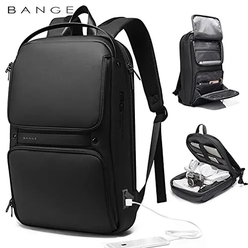 BANGE Water Resistant Anti-Theft Unisex Travel Laptop Backpack With Usb Charging Port (Black) 18 Litre