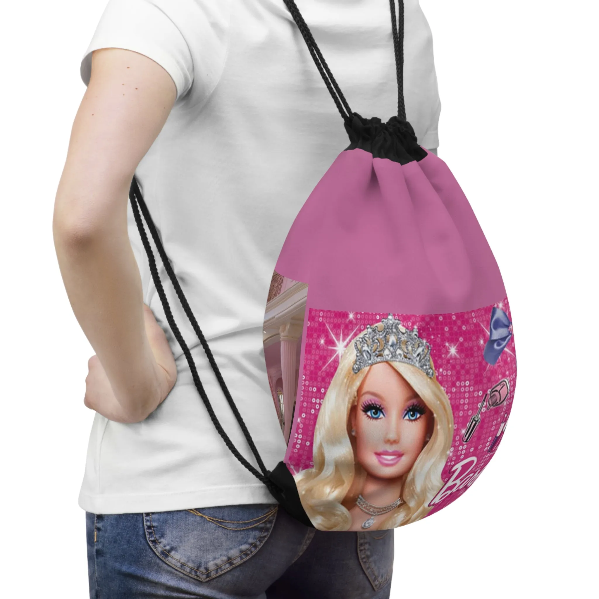 Barbie-Inspired Drawstring Bag - Glamorous Pink Accessory for Fashion Lovers