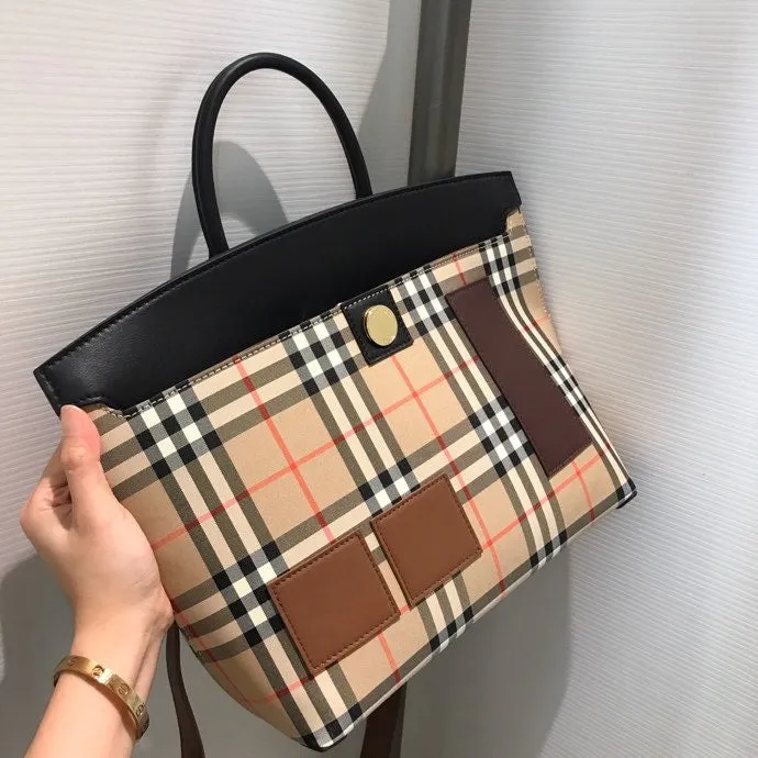 BB Small Vintage Check Society Top Handle Bag For Women, Bags 14.6in/37cm