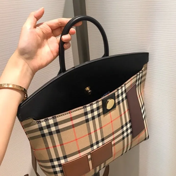 BB Small Vintage Check Society Top Handle Bag For Women, Bags 14.6in/37cm