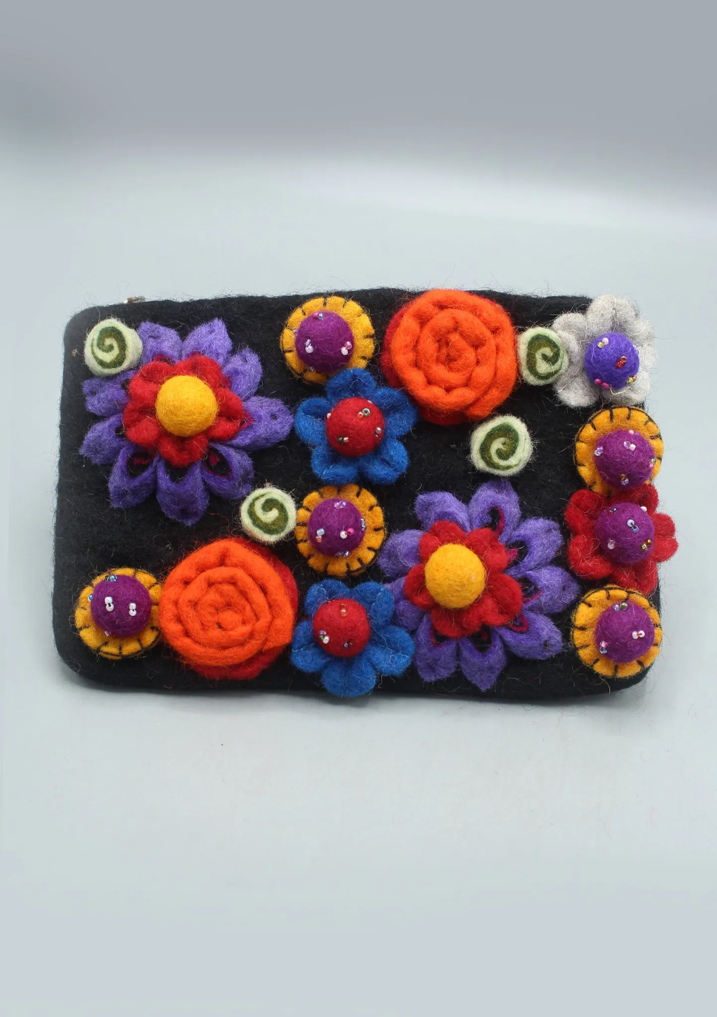 Black Flower Felt Clutch Purse