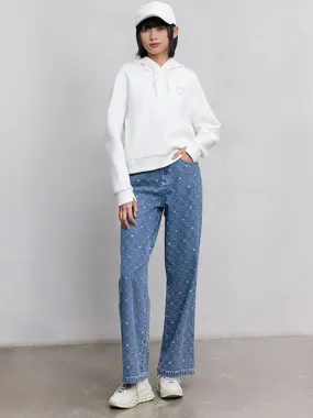 Blue Jacquard Denim Straight Leg Pants