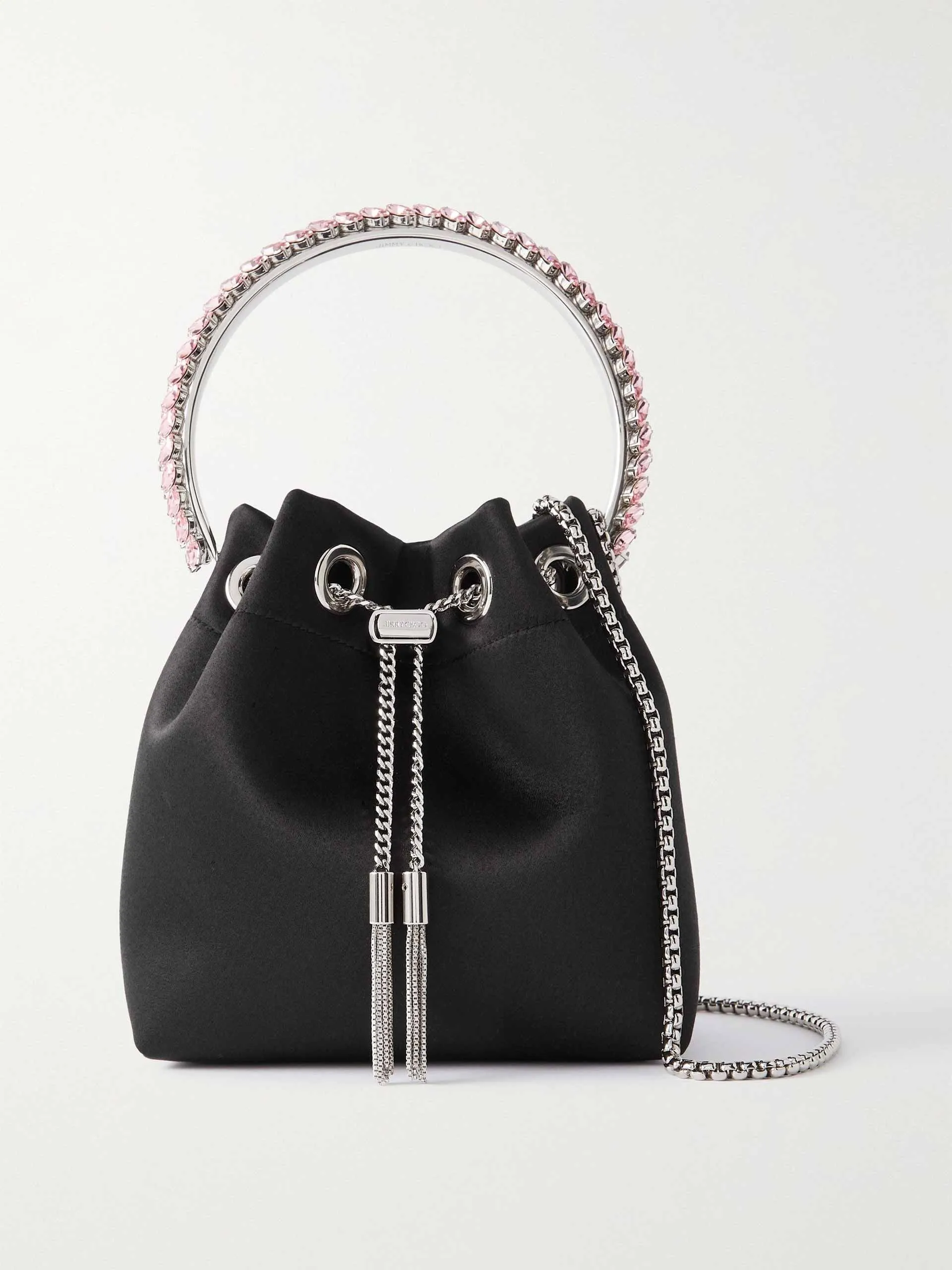 Bon Bon crystal-embellished satin bucket bag