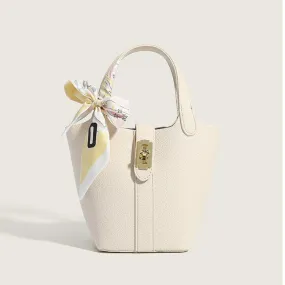 Bucket Bag Soft Lychee Leather Shoulder Female Handbags