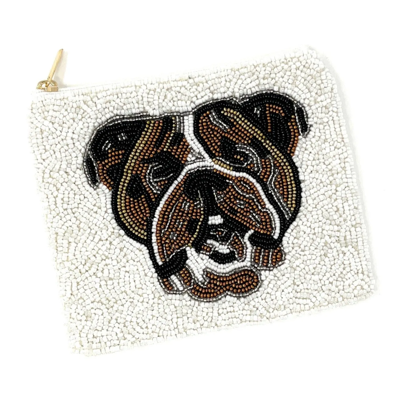 Bulldog Face Beaded Coin Purse