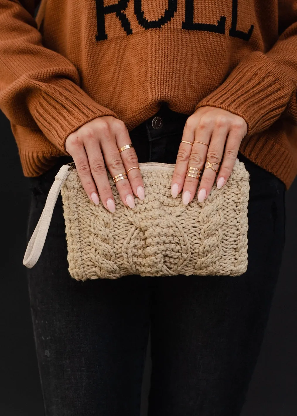 Cable Knit Clutch - Tan