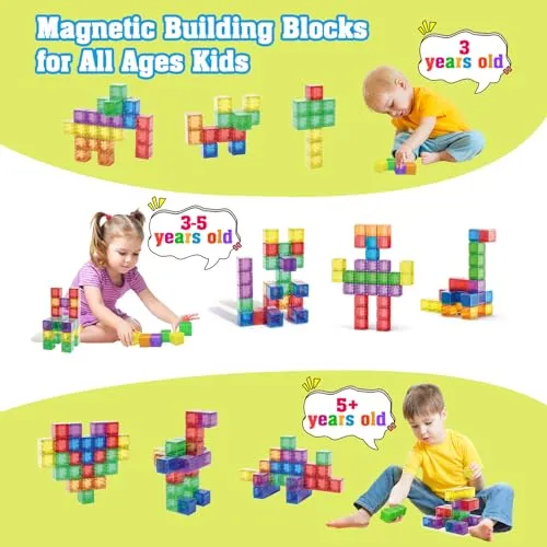 Caferria 1.38 inch Magnetic Blocks Toddler Toys, 30pcs Translucent Building Blocks Building Toys for Ages 2-4 5-7, Preschool STEM Magnet Sensory Montessori Toys for 2 3 4 5 6 Year Old Boys Girls