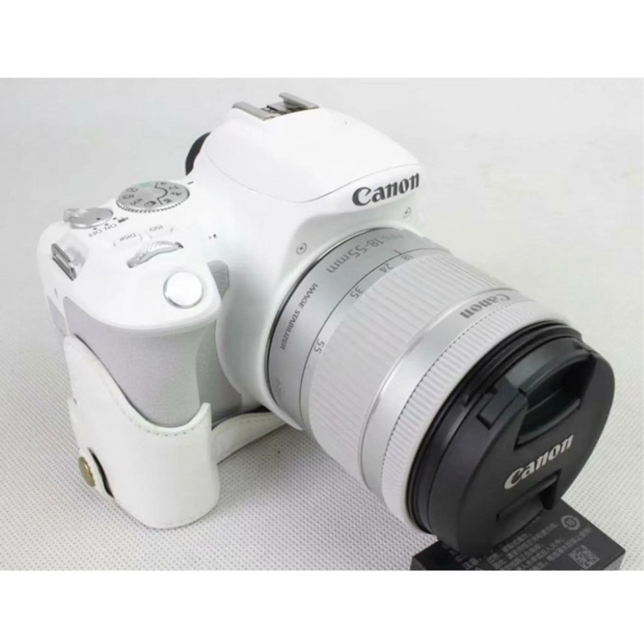 Canon EOS 200D half bottom leather case - White