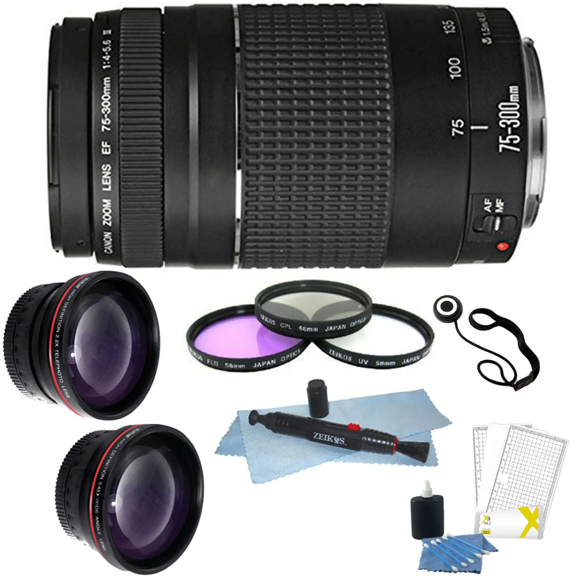 Canon Zoom Telephoto EF 75-300mm f/4.0-5.6 III Lens   58mm Deluxe Accessory Kit