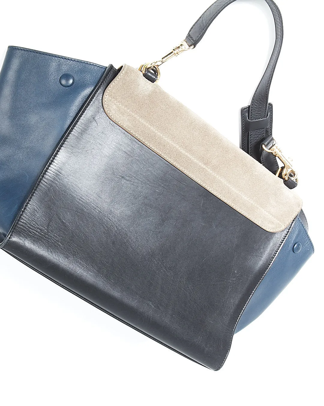 Celine Tri Color Suede & Leather Trapeze Shoulder Bag