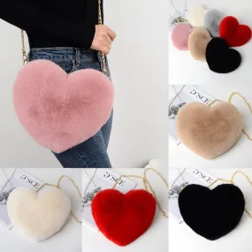 Cellphone Purse Plush Heart Shaped Crossbody Bag with Chain Cute Fluffy Shoulder Bag for Women