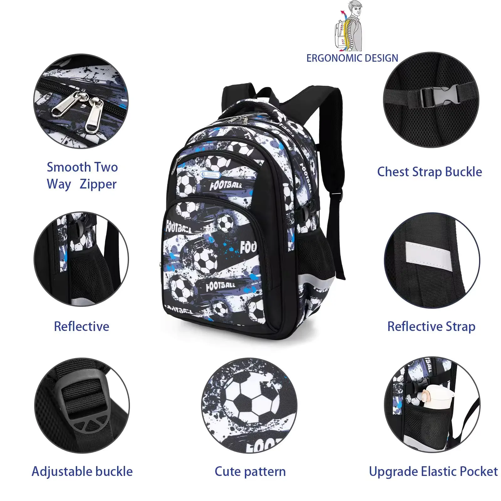 Champ’s Choice Football Print School Bag - Waterproof, Large Capacity Backpack