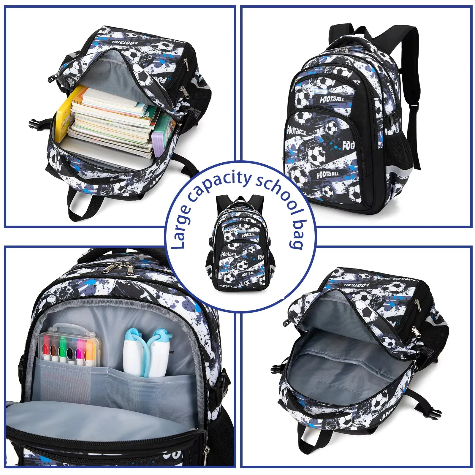 Champ’s Choice Football Print School Bag - Waterproof, Large Capacity Backpack