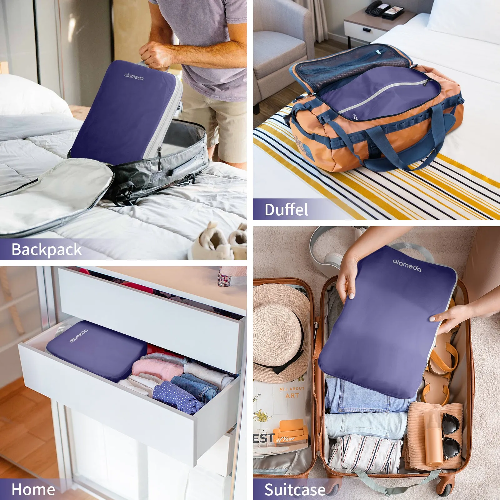 Compression Packing Cubes with Shoe Bag - Purple, 4 Pack