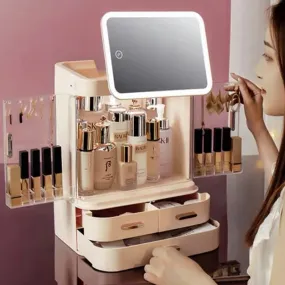 Cosmetic Storage Box With Mirror Led Light