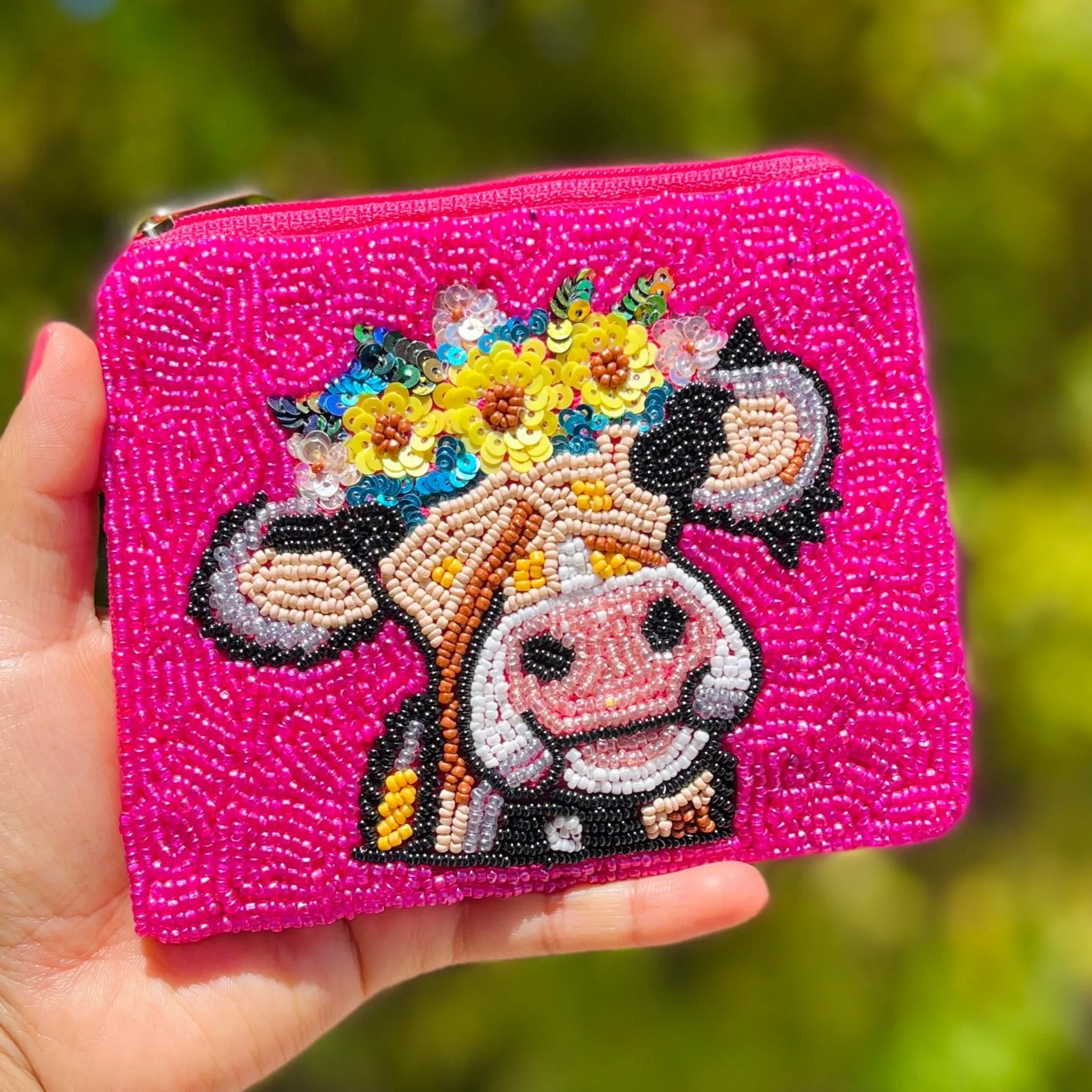 Cow Beaded Coin Purse