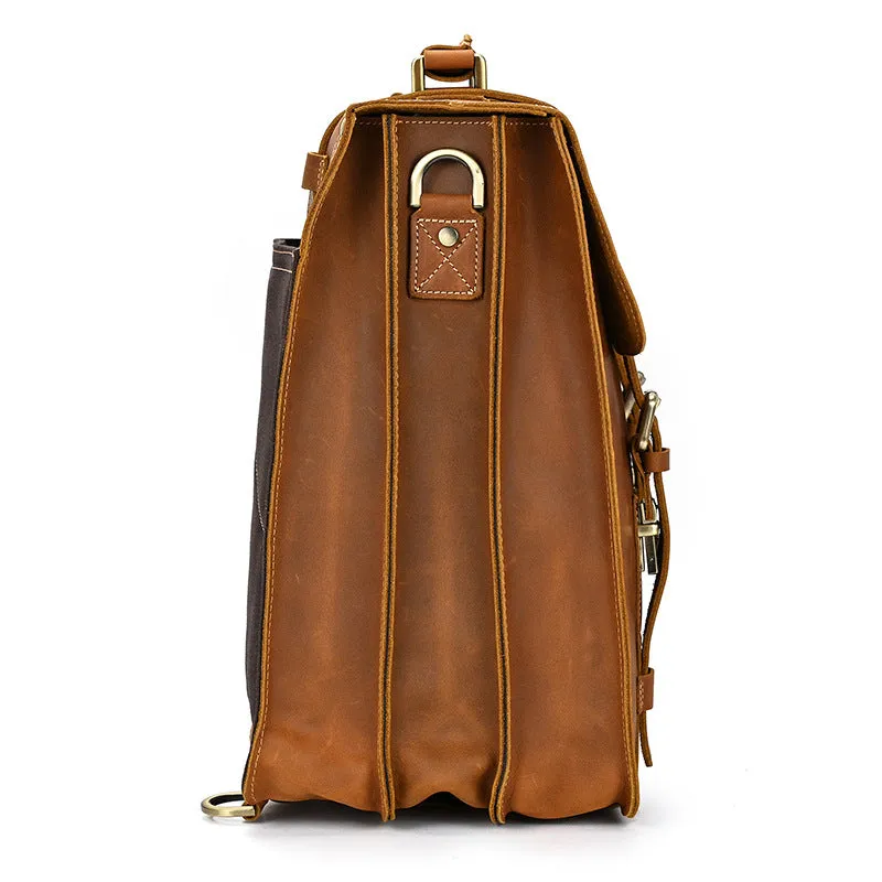 Crazy Horse Leather School Backpack Retro Style Travel Backpack Leather Laptop Backpack