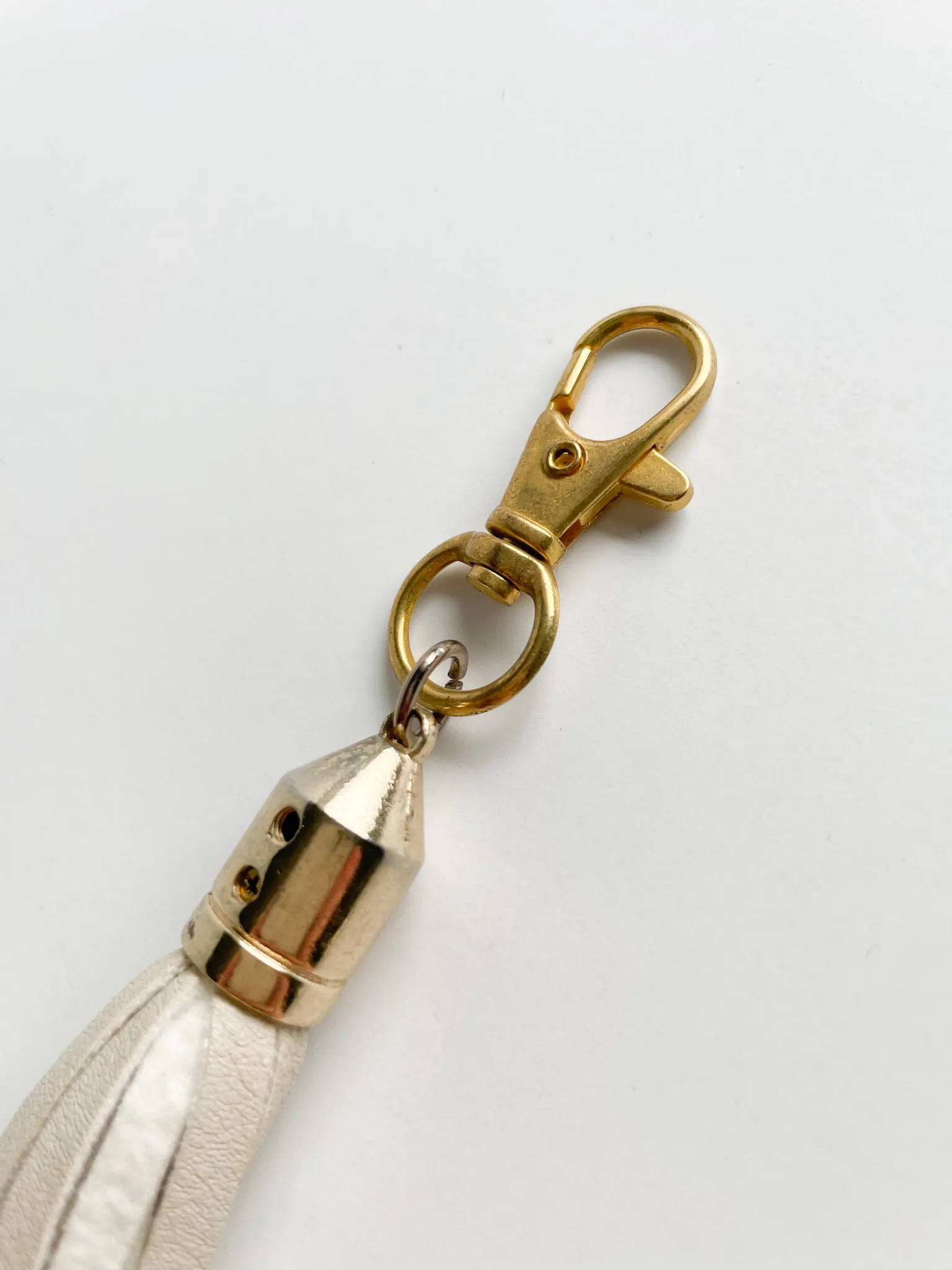 Cream Faux Leather Tassel Champagne Keychain Purse Dangle