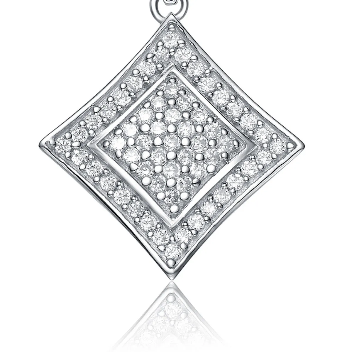 Cubic Zirconia Sterling Silver Rhodium Plated Square Shape Drop Pendant