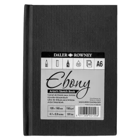 Daler Rowney Ebony Hardback Portrait Sketchbook White paper 62sht unperforated 150gsm acid free A6