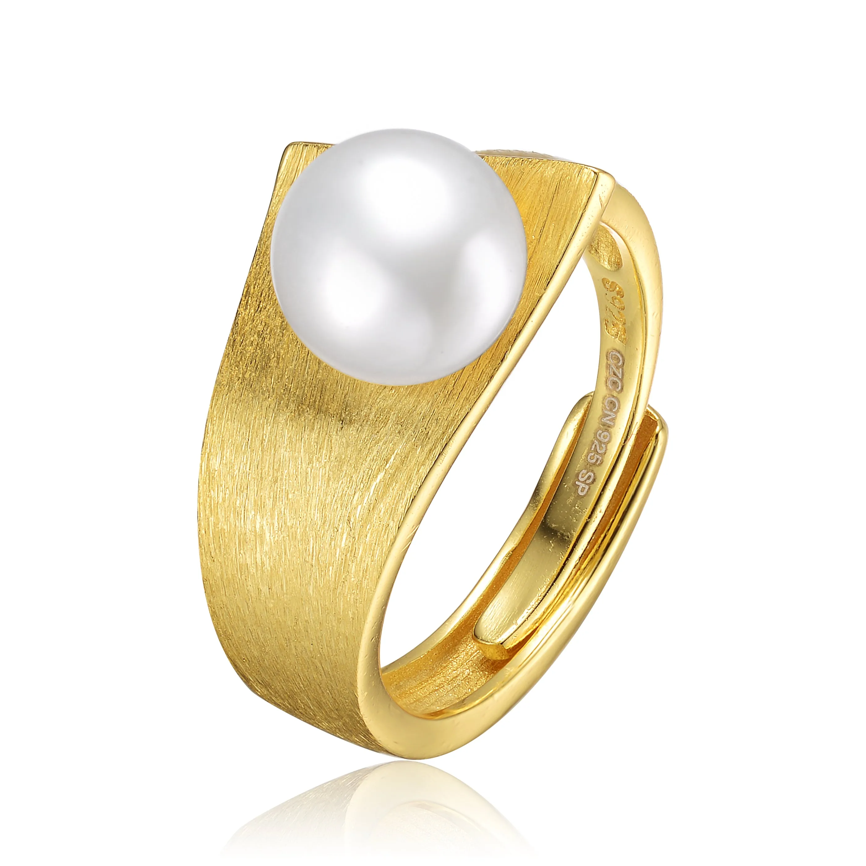 Delphine Brushed Ribbon Golden Pearl Ring