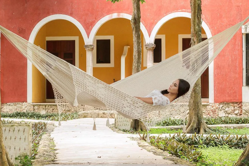 Deluxe Outdoor Cotton Mexican Hammock  in Cream Colour Queen Size