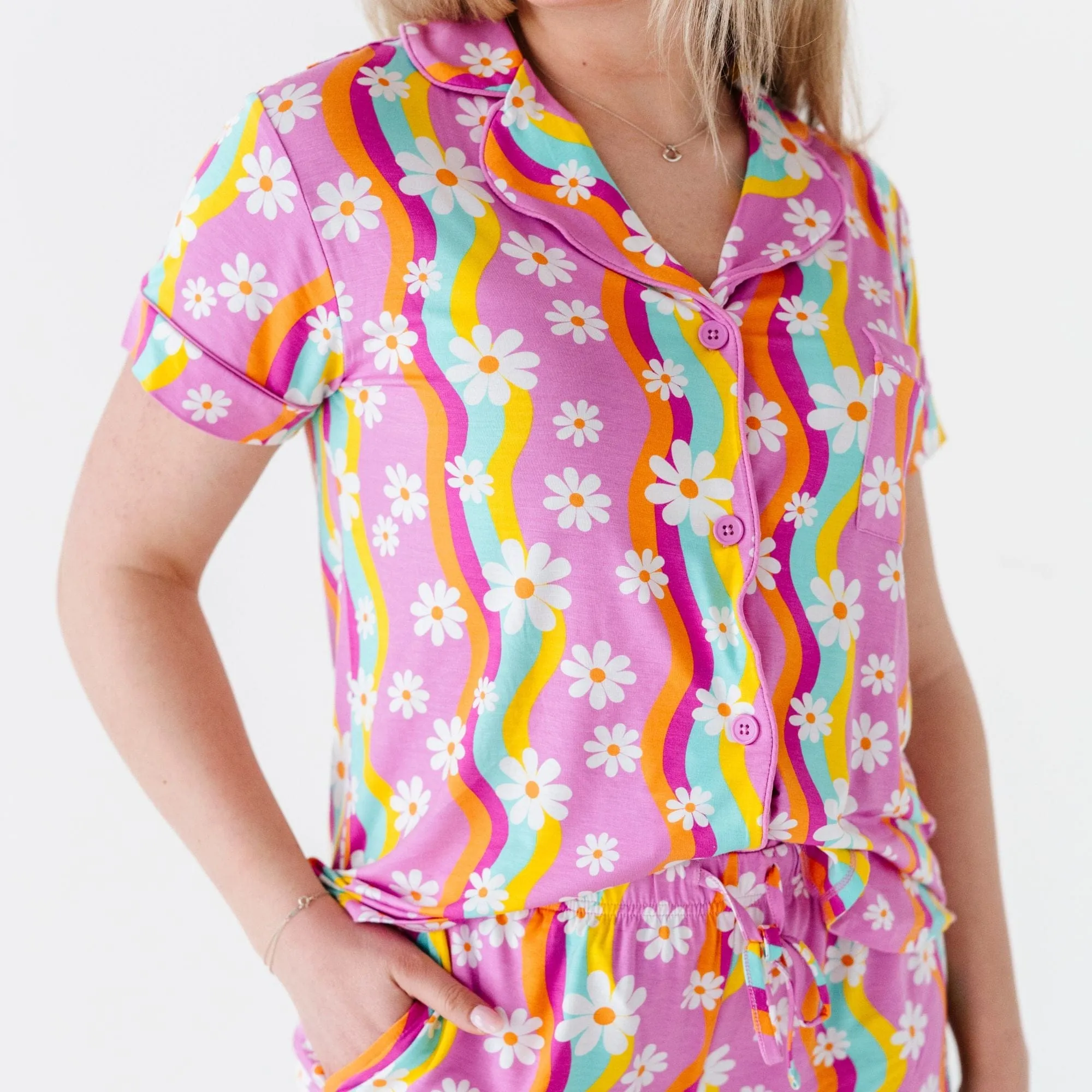 Disco Daysies Women's Collar Shirt & Shorts Set