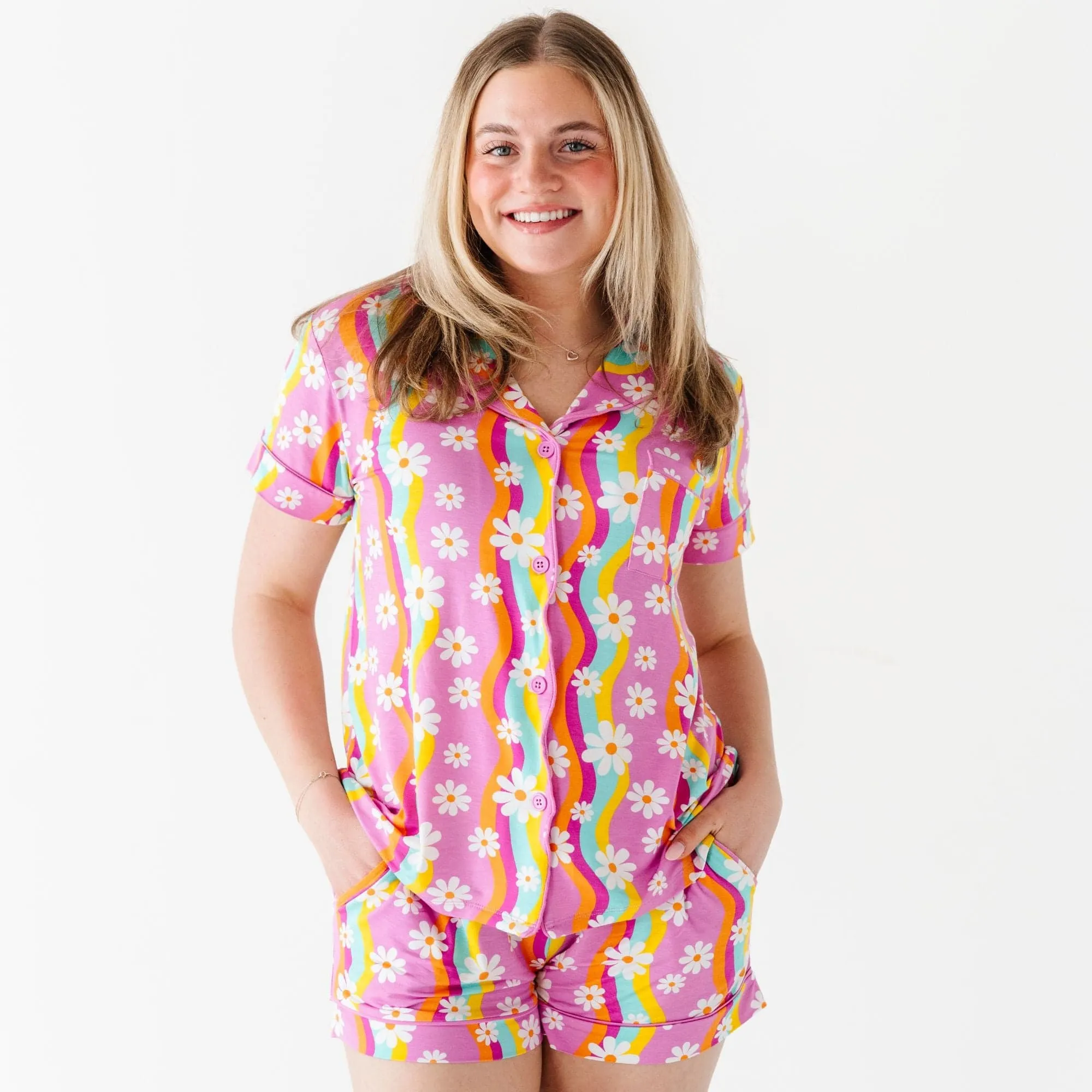 Disco Daysies Women's Collar Shirt & Shorts Set