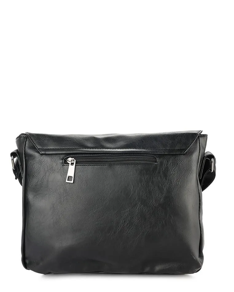 Distressed Leather EDC Medium Messenger Bag - Black